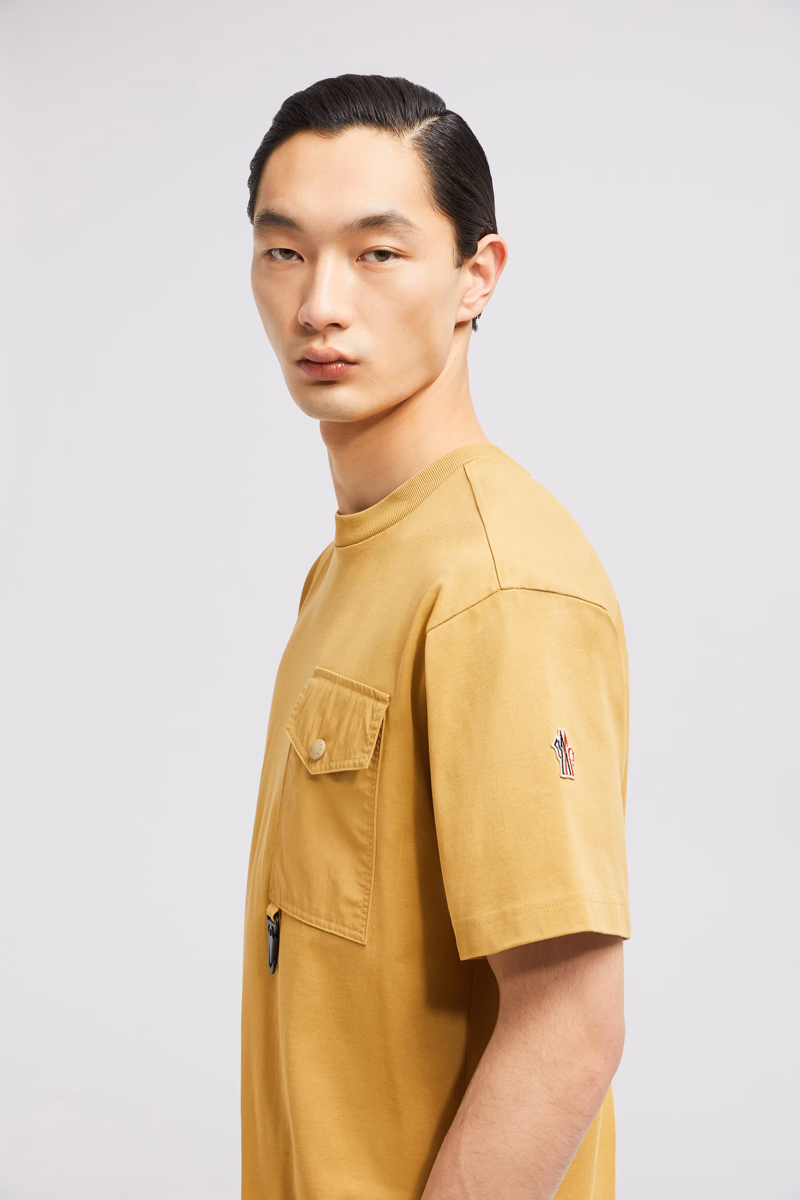 Cotton T-shirt with Pocket Men Ochre Yellow Moncler 4